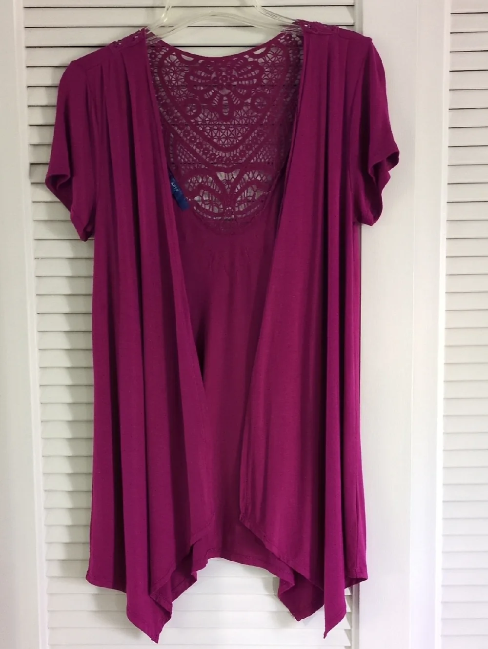 Apt. 9 Open-Front Cardigan Sweater with Lace Back. Size S. Magenta - Picture 1 of 8